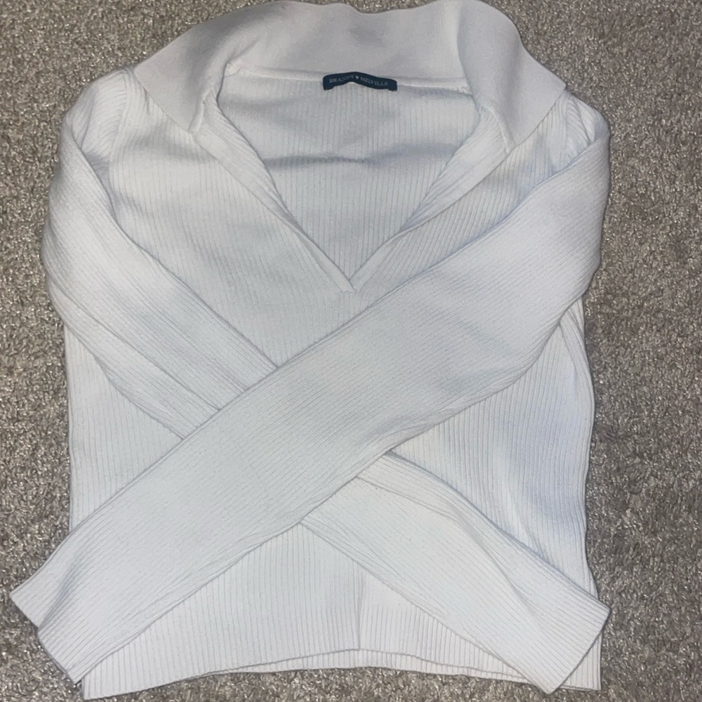 White Long Sleeve Brandy Melville V-Neck